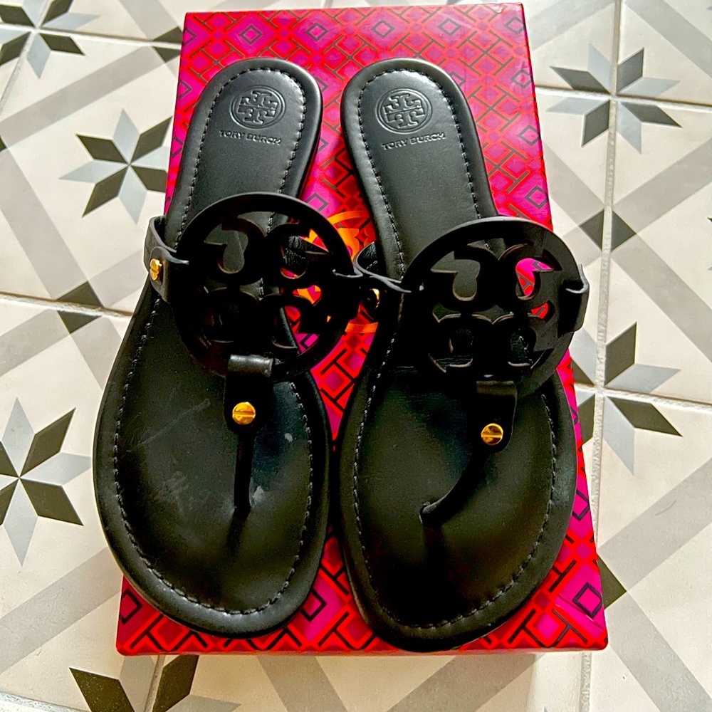 Tory Burch Black Calf Miller leather sandals